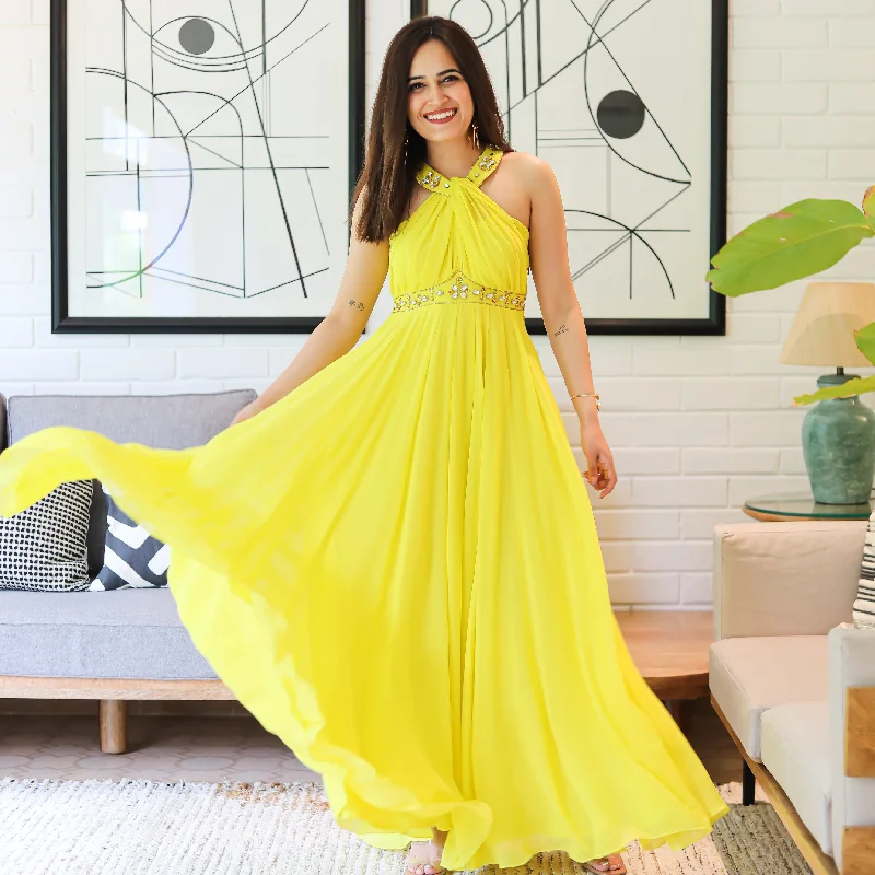 Limelight Yellow Georgette Dress