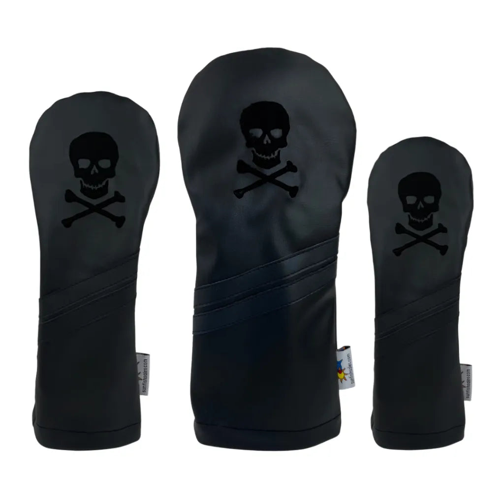 Sunfish: Leather Headcovers - Murdered Out Skull and Crossbones