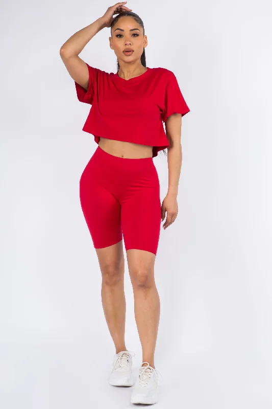 Sporty Crop Top & Biker Shorts Set