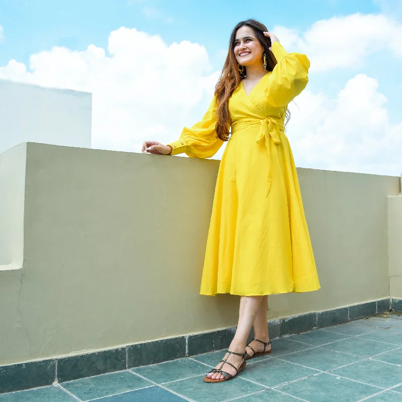 Empire Yellow Wrap Dress