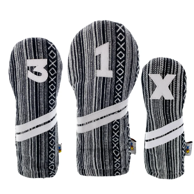 Sunfish: Woven Ace Style Headcovers (Driver, Fairway, Hybrid or Set) - Salt and Pepper