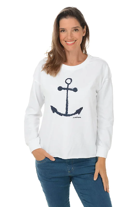 Navy Anchor Drop Shoulder Sweatshirt