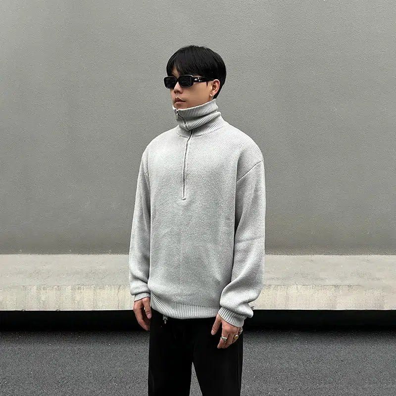 Turtleneck Zipper Knit Sweater