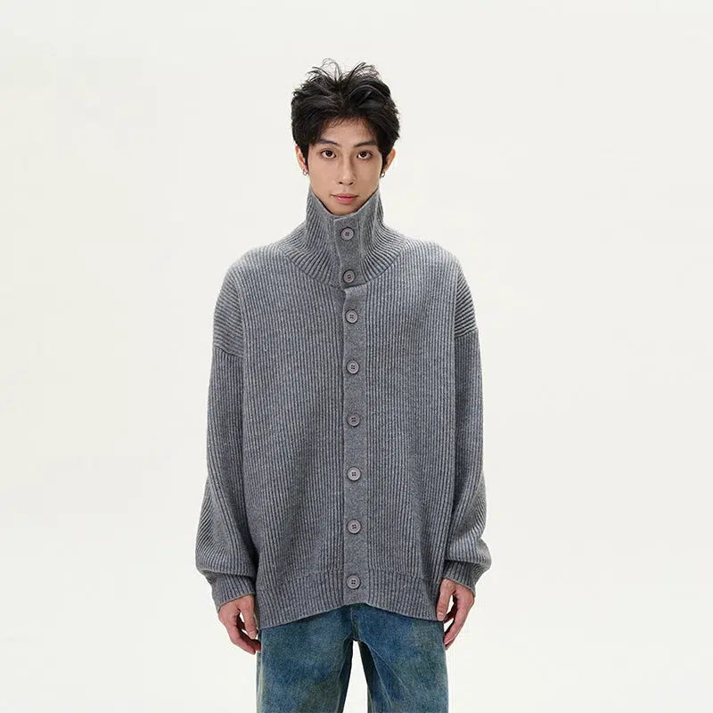 Ribbed Knit Button-Up Sweater