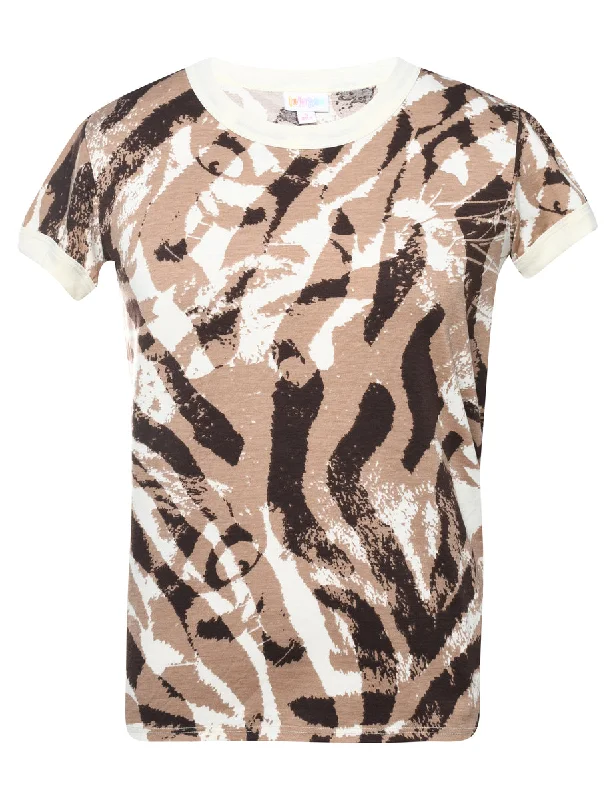 2000s Brown Printed T-shirt - S