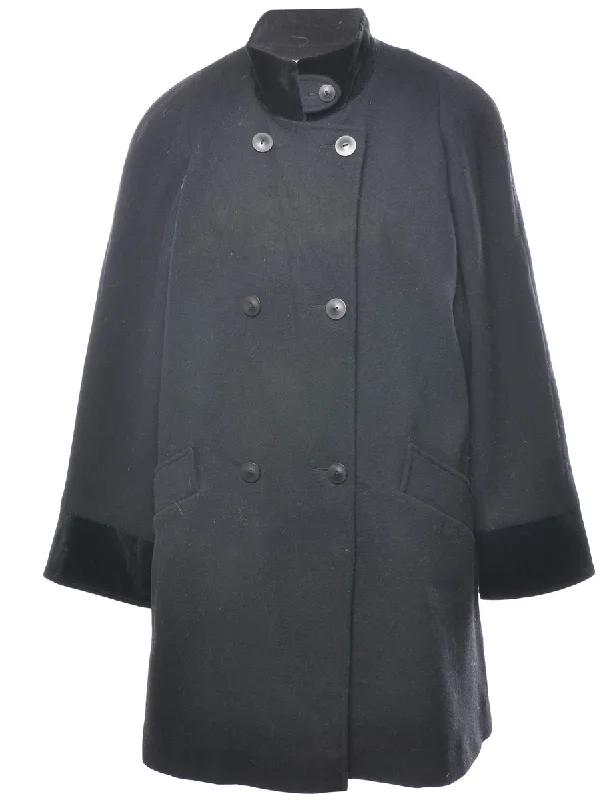 Black Double Breasted Wool Coat - L