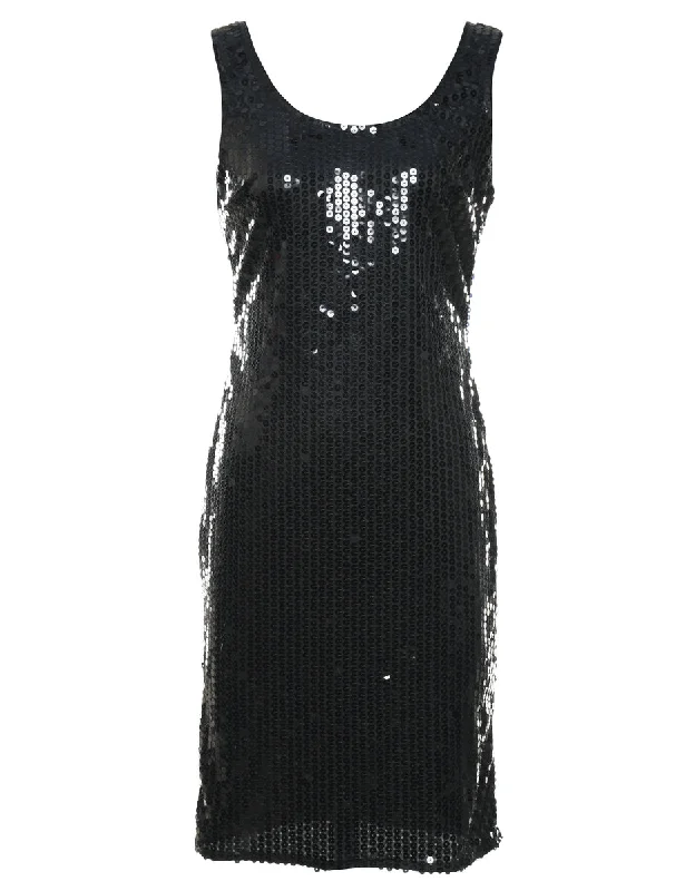 Black Sleeveless Sequined Party Dress - S