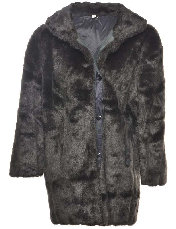 Dark Brown Faux Fur Coat - L