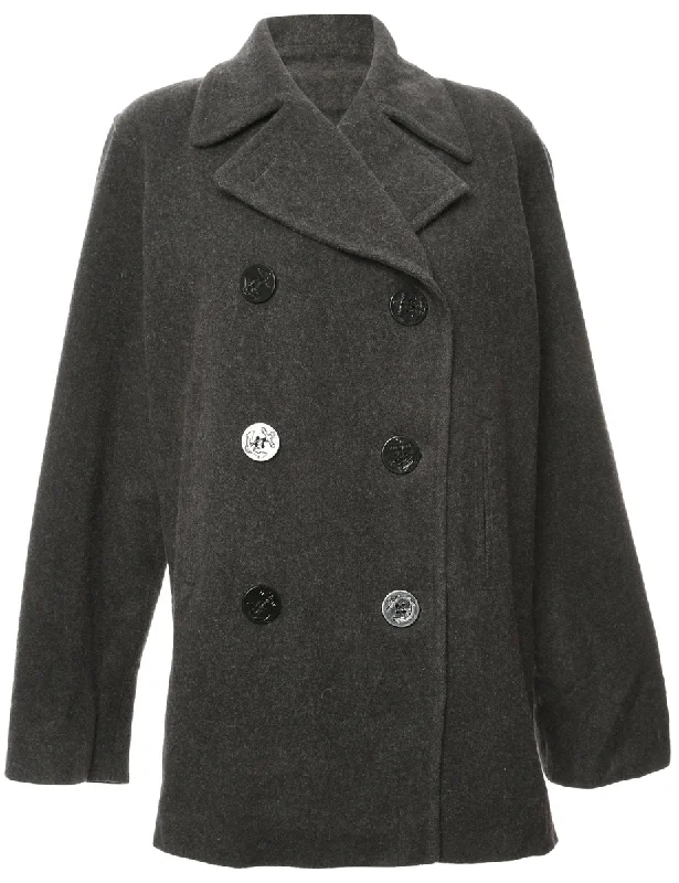 Double Breasted Grey Peacoat - L