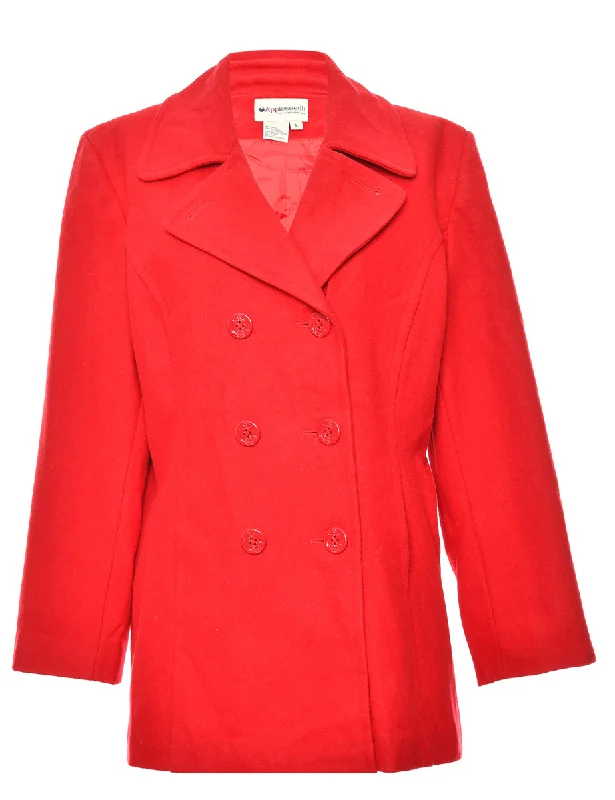 Double Breasted Red Peacoat - L