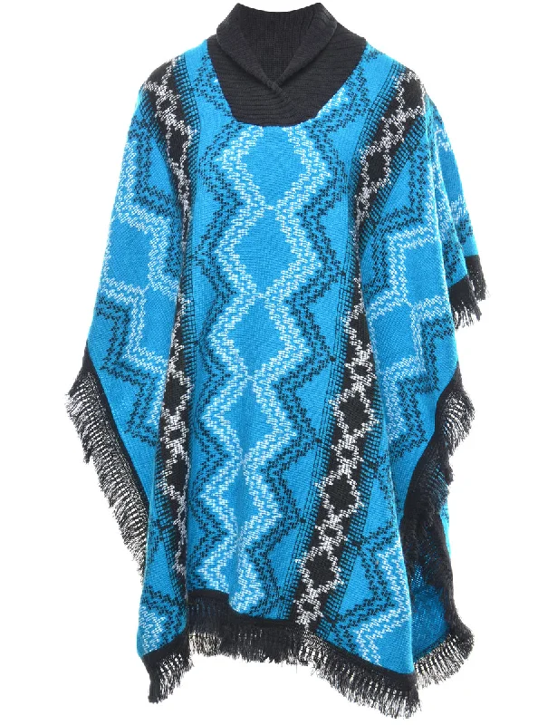 Fringed Geometric Print Cape - L