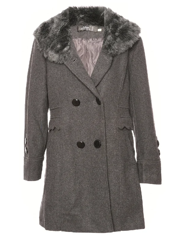 Grey Fur Collar Coat - XL