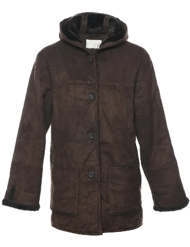 Hooded Dark Brown Coat - M