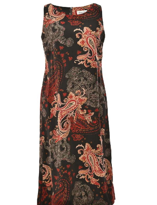 Paisley Print Black Dress - L