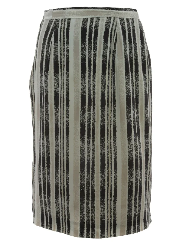 Pinstriped Black & Grey Midi Skirt - M