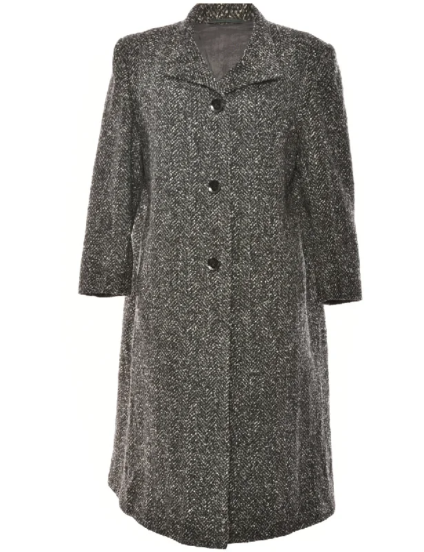 Single-Breasted Black & Grey Textured Coat - L