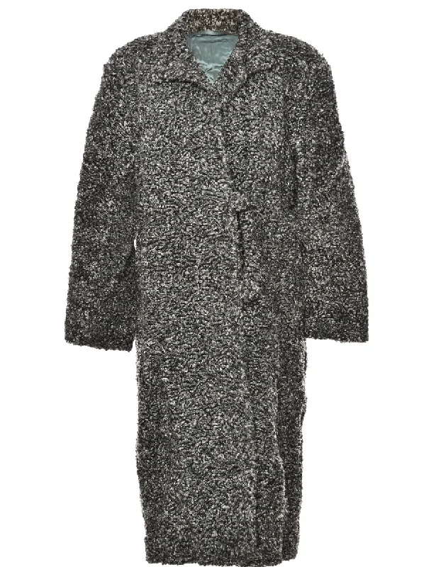 Single Breasted Black & Grey Textured Wool Coat - L