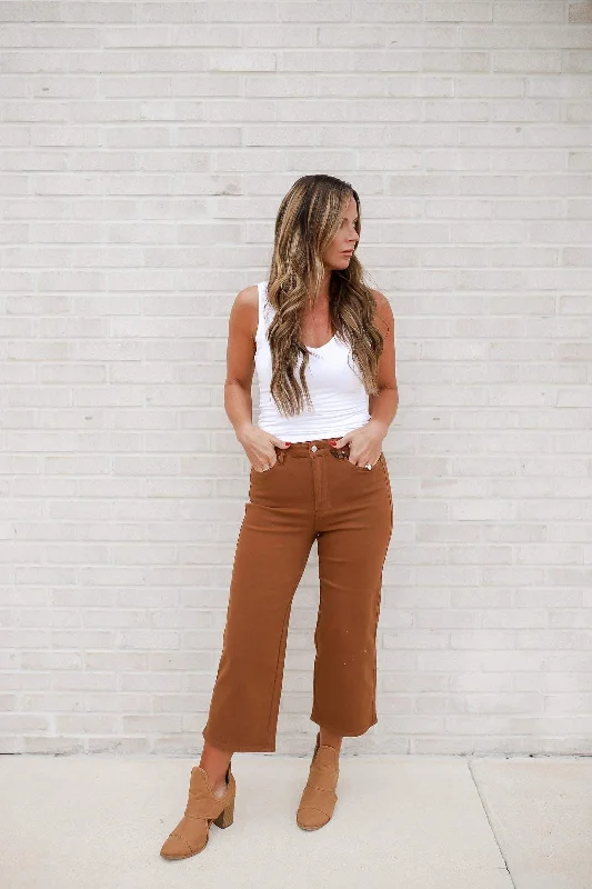 Briar High Rise Control Top Wide Leg Crop Jeans in Camel