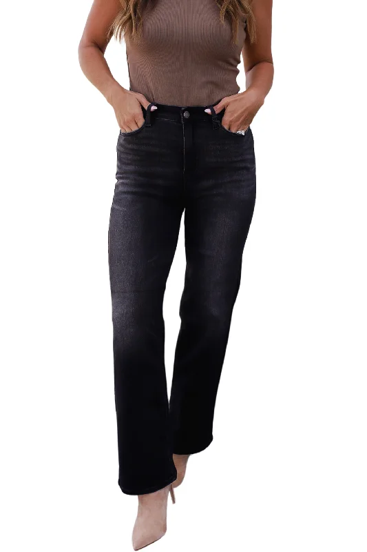 Eleanor High Rise Classic Straight Jeans in Washed Black