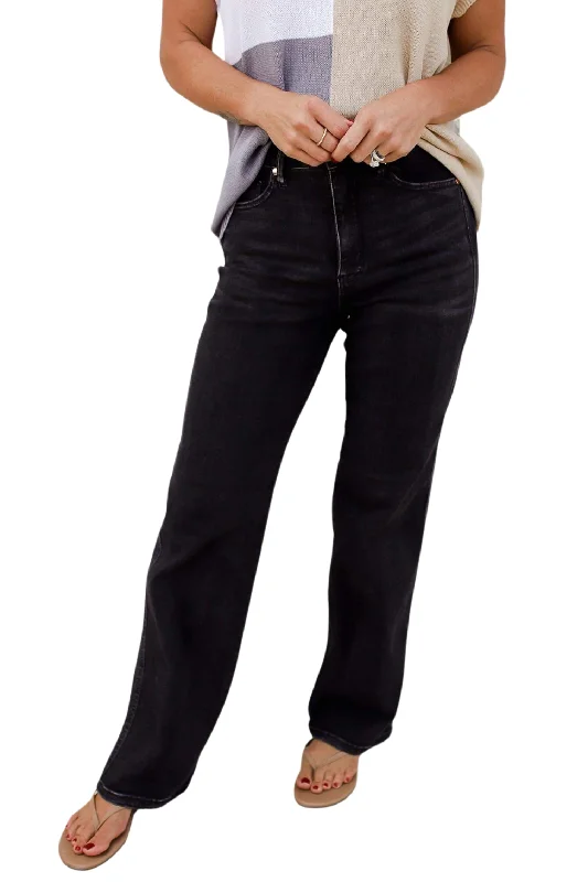 Joan High Rise Control Top Straight Jeans in Washed Black