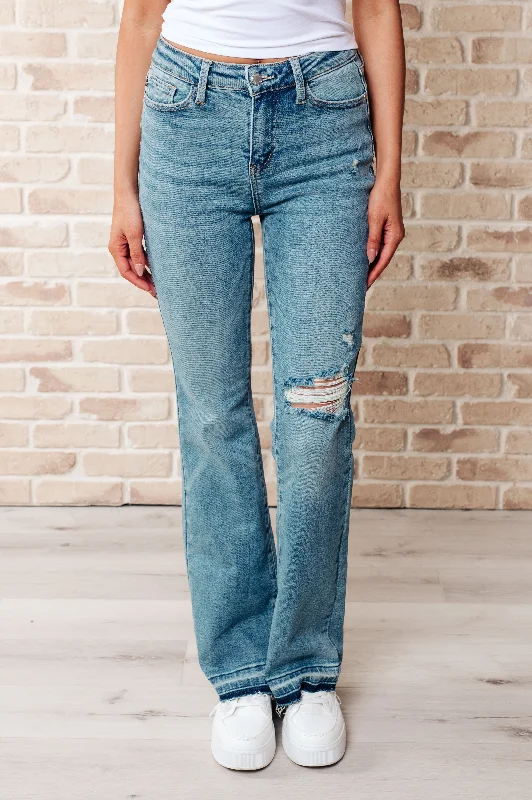 Judy Blue Mid Rise Release Hem Distressed Vintage Bootcut Jeans