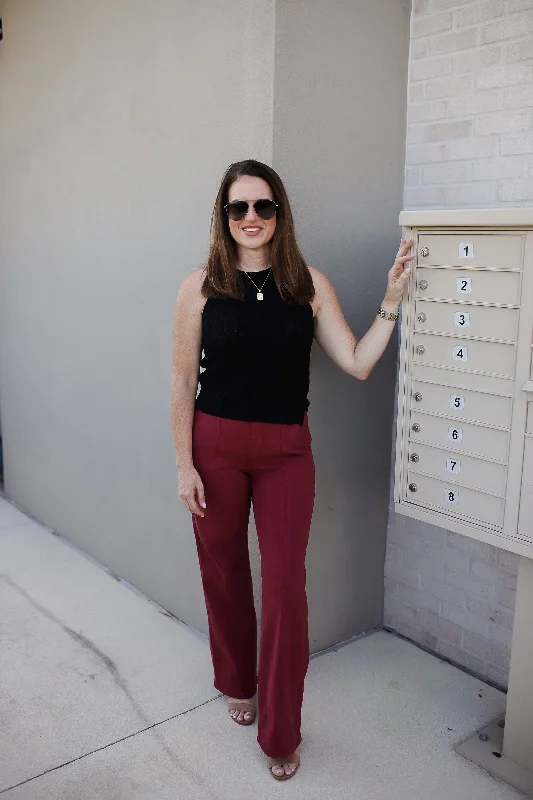 Phoebe High Rise Front Seam Straight Jeans in Burgundy