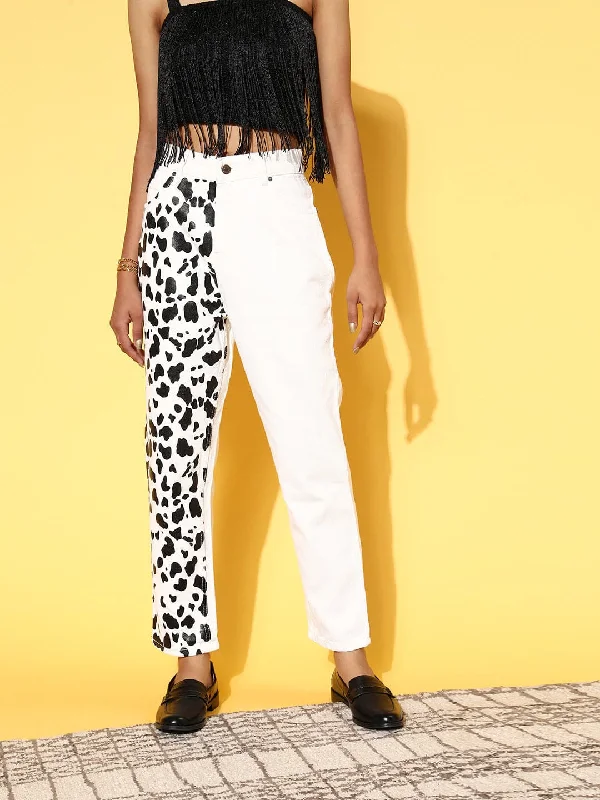 Women White Animal Print Jeans