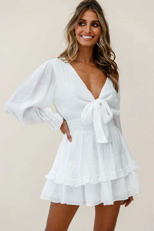 Anthea Bow-Tie Front Layered Frill Dress White