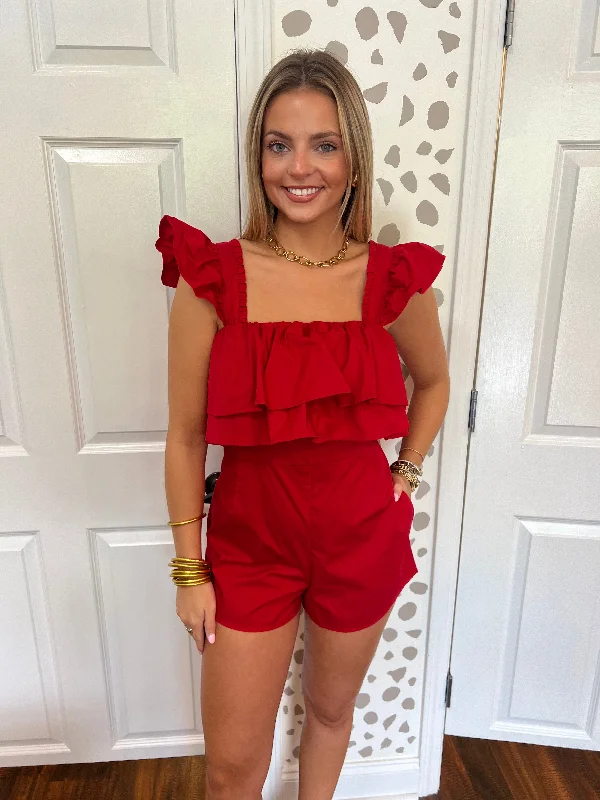 Engine Red Ruffle Romper