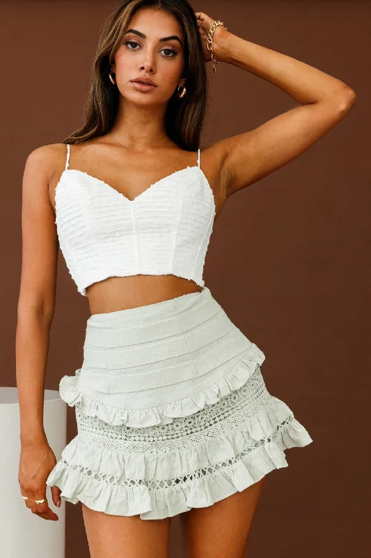 Perfect Timing Pleated Waist Frill Trim Mini Skirt Sage