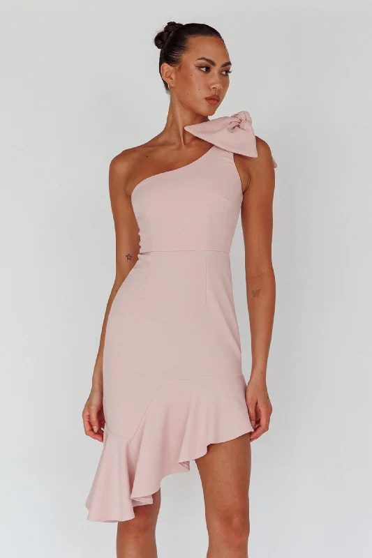 Tiffany One-Shoulder Bow Dress Blush