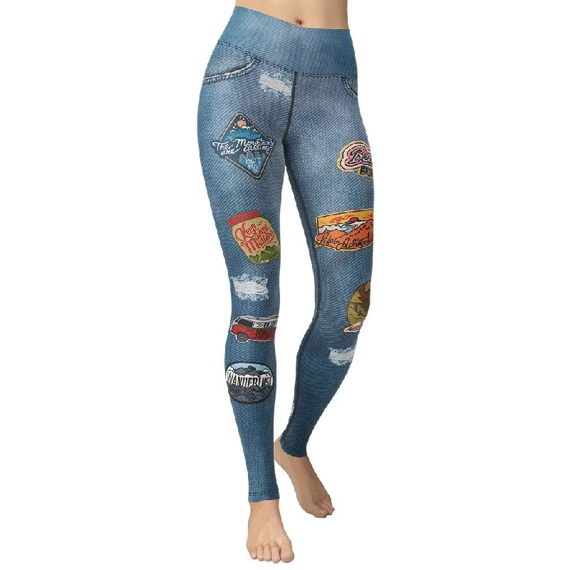 Denim Patch Print Yoga Leggings