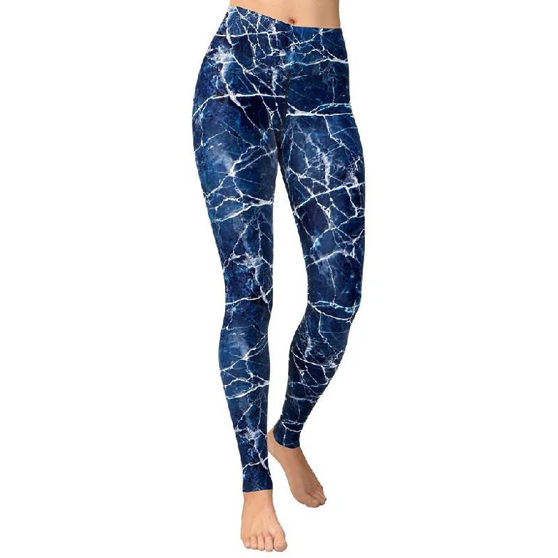 Navy Blue Marble Yoga Leggings