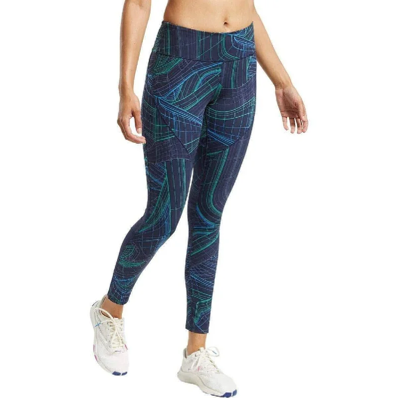 Reebok Lux Perform Mid Rise Womens Long Training Tights - Navy