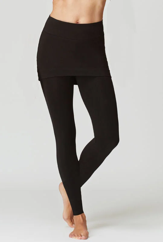 Medium Compression Waisted Leggings with Straight Skirt Black