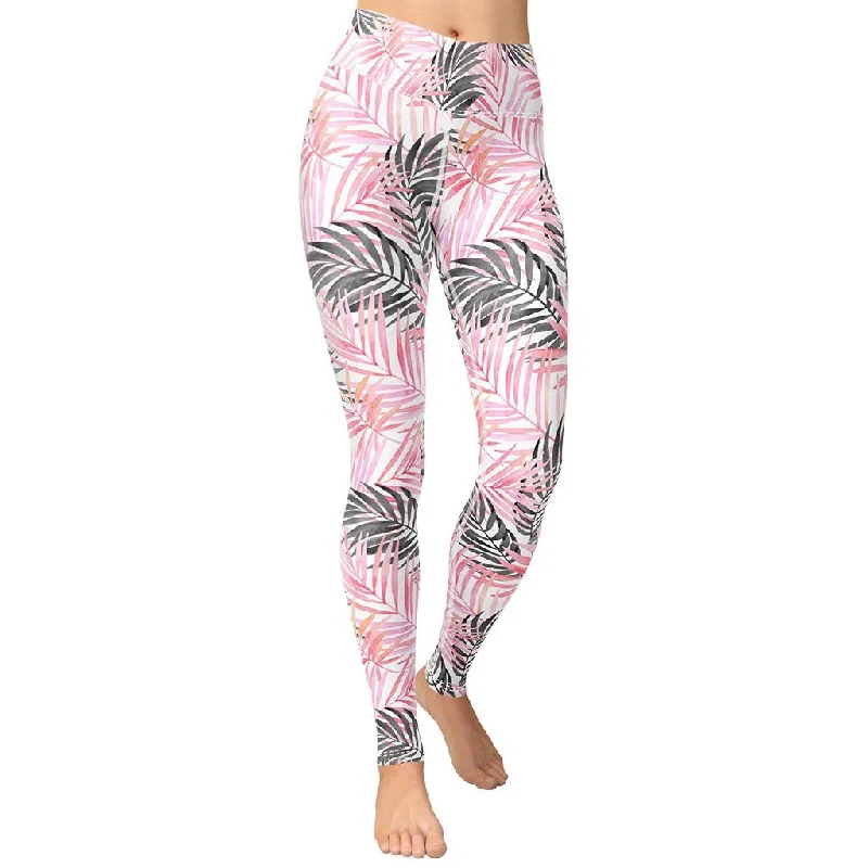 Soft Pink Tropical Yoga Leggings