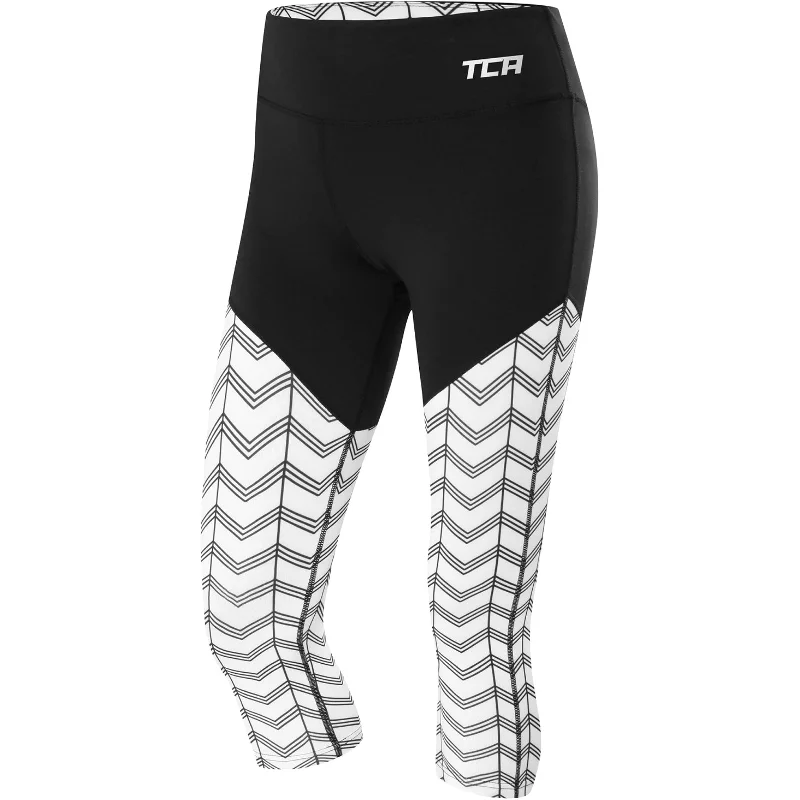 TCA Pro Performance Supreme High Waist Womens 3/4 Capri Running Tights - White