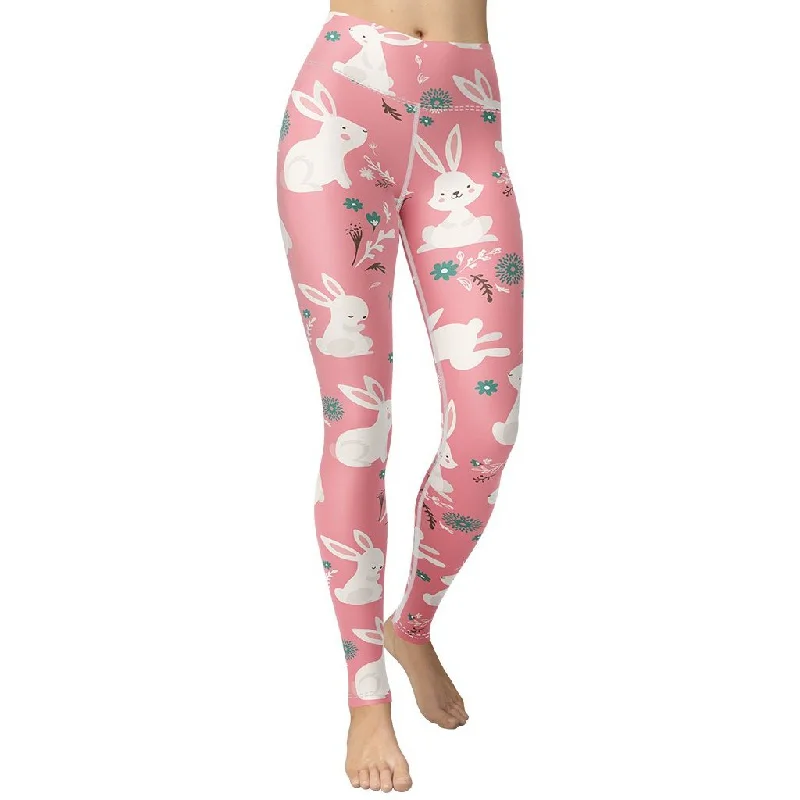 White Easter Bunnies Yoga Leggings