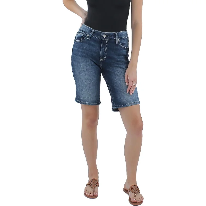 Womens Mid Rise Cuffed Bermuda Shorts