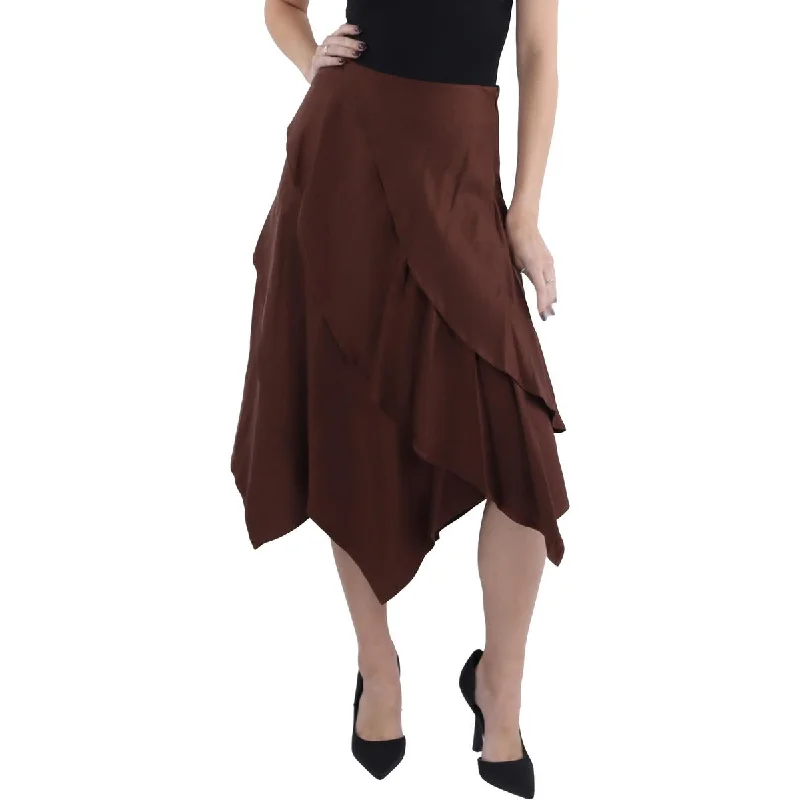 Womens Tiered Mid Calf Asymmetrical Skirt