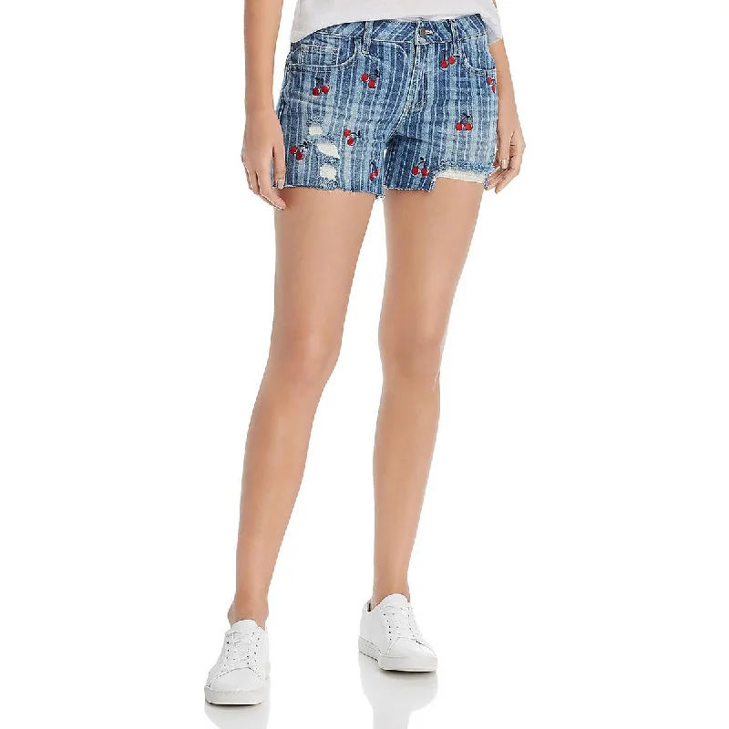 Womens Denim Embroidered Denim Shorts