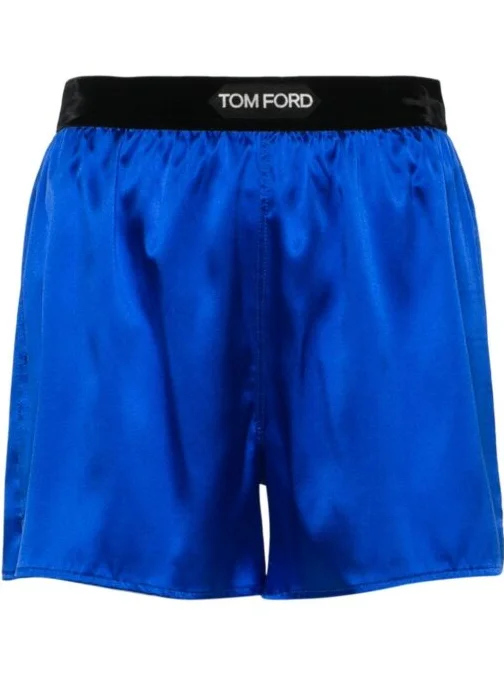 Tom Ford Womens Logo Silk Shorts In Blue