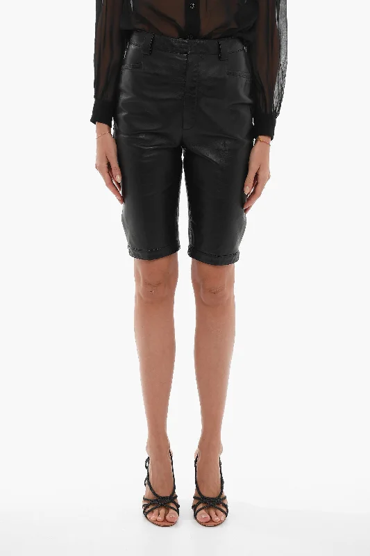 Saint Laurent High-waisted Leather Shorts 40 Italian size