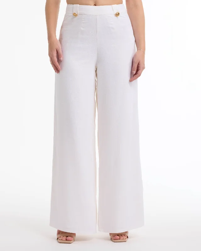 BEBE Women's High Waist Wide Leg Pant with Button Tab Detail