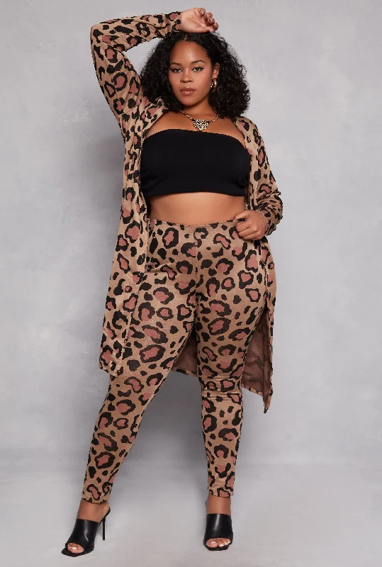 Plus Size Leopard Print High Waist Pants