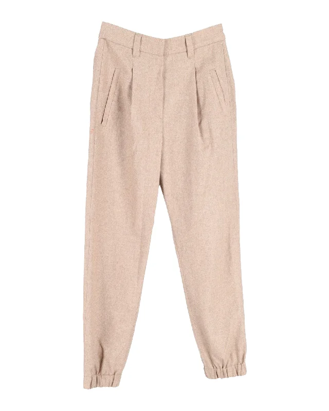 Brunello Cucinelli Pleated Trousers in Beige Lana Vergine