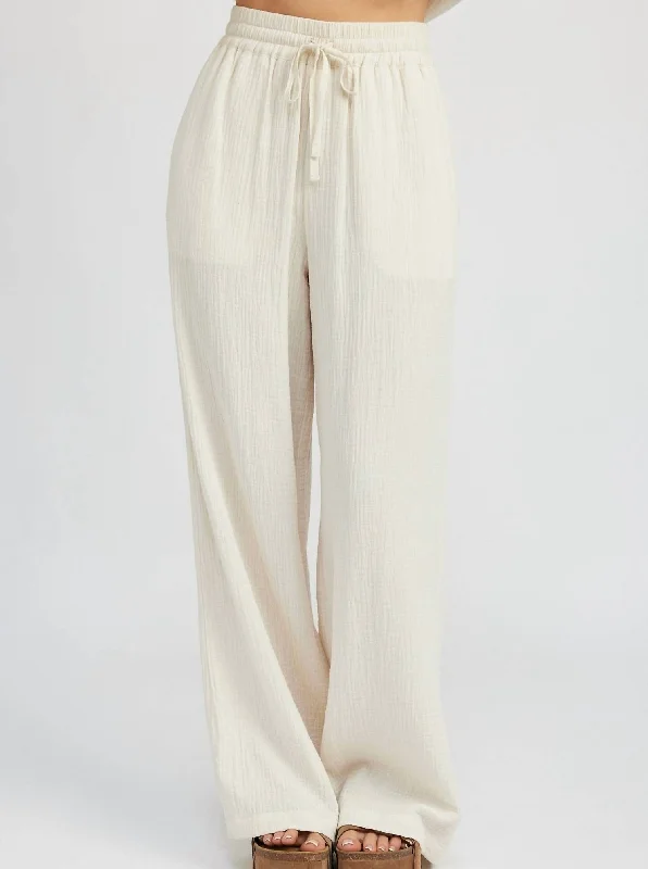 Cotton Gauze Flowy Pants In Cream