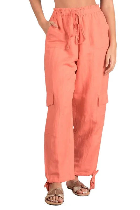 Drawstring Cargo Pants In Coral