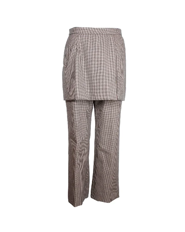 Dries Van Noten Pinella Check Draped Panel Straight Leg Trousers in Brown Wool