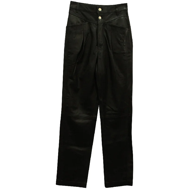 Iro Heim Pleated Straight Leg Pants in Black Leather